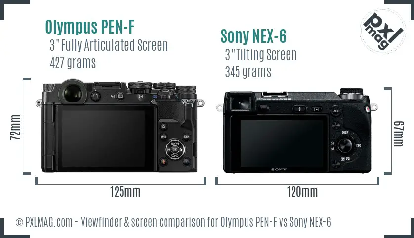 Olympus PEN-F vs Sony NEX-6 Screen and Viewfinder comparison