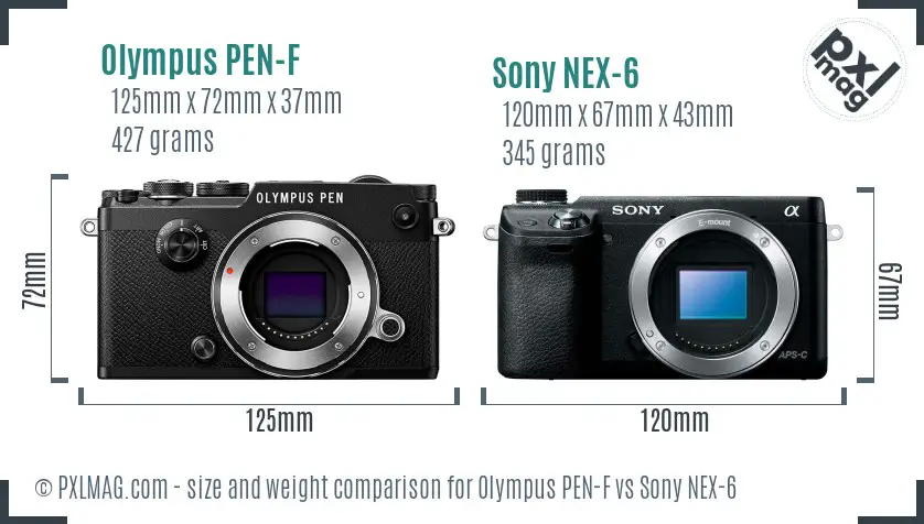 Olympus PEN-F vs Sony NEX-6 size comparison