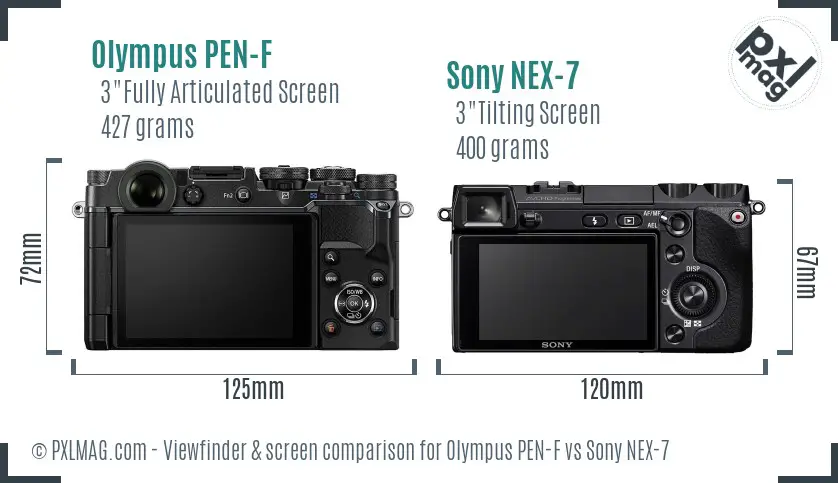 Olympus PEN-F vs Sony NEX-7 Screen and Viewfinder comparison