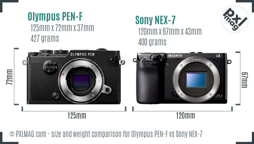 Olympus PEN-F vs Sony NEX-7 size comparison