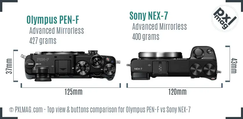Olympus PEN-F vs Sony NEX-7 top view buttons comparison