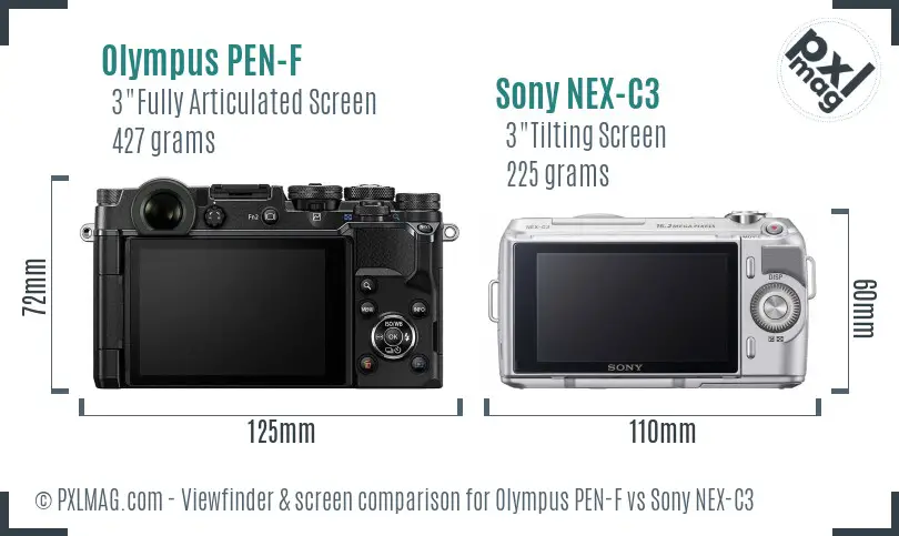 Olympus PEN-F vs Sony NEX-C3 Screen and Viewfinder comparison