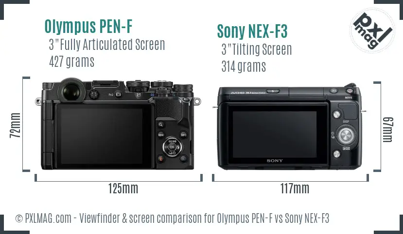 Olympus PEN-F vs Sony NEX-F3 Screen and Viewfinder comparison