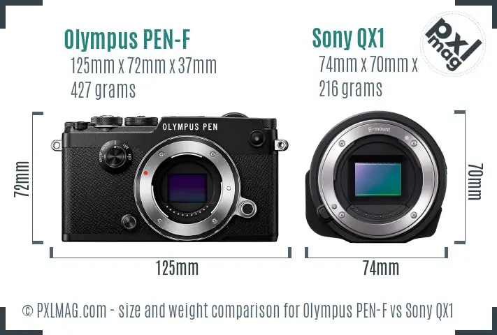 Olympus PEN-F vs Sony QX1 size comparison Olympus PEN-F vs Sony QX1 size comparison