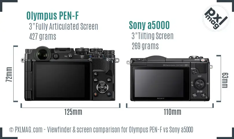 Olympus PEN-F vs Sony a5000 Screen and Viewfinder comparison