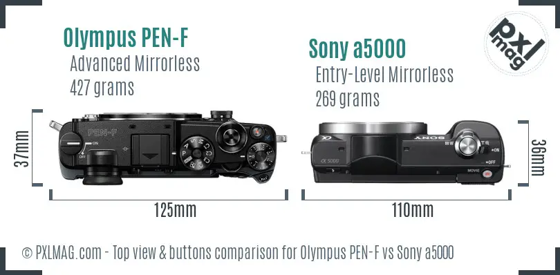 Olympus PEN-F vs Sony a5000 top view buttons comparison