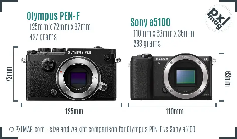 Olympus PEN-F vs Sony a5100 size comparison