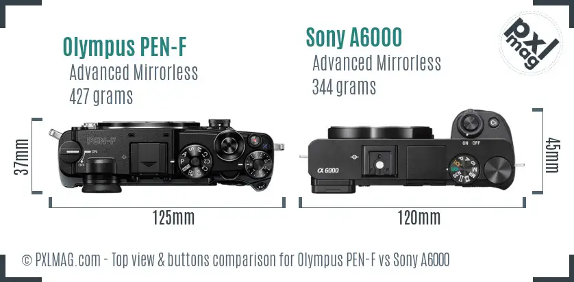 Olympus PEN-F vs Sony A6000 top view buttons comparison