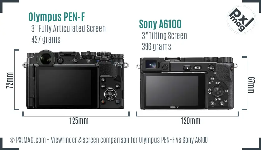 Olympus PEN-F vs Sony A6100 Screen and Viewfinder comparison
