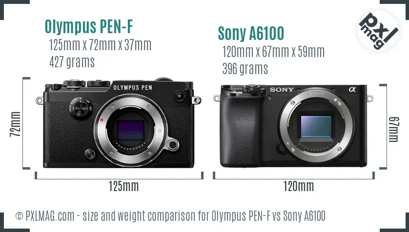 Olympus PEN-F vs Sony A6100 size comparison