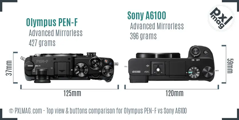 Olympus PEN-F vs Sony A6100 top view buttons comparison