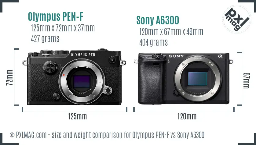 Olympus PEN-F vs Sony A6300 size comparison