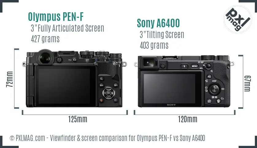 Olympus PEN-F vs Sony A6400 Screen and Viewfinder comparison