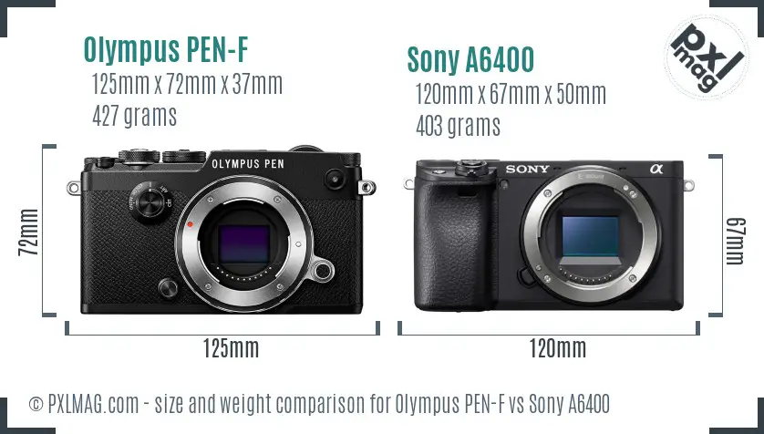 Olympus PEN-F vs Sony A6400 size comparison