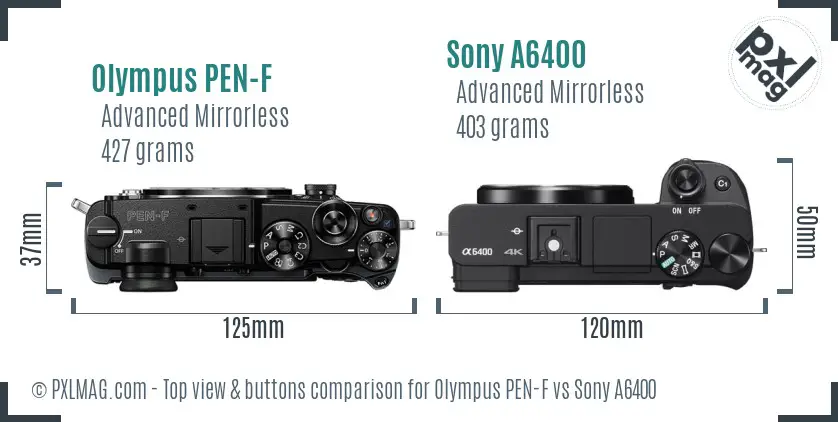 Olympus PEN-F vs Sony A6400 top view buttons comparison