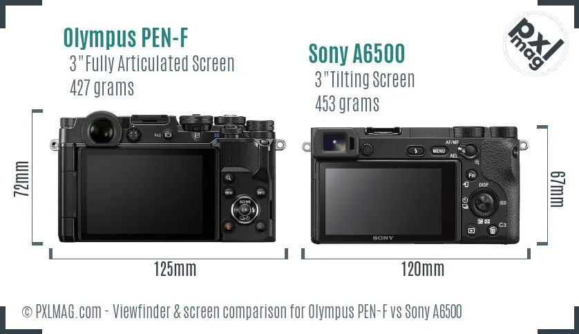 Olympus PEN-F vs Sony A6500 Screen and Viewfinder comparison