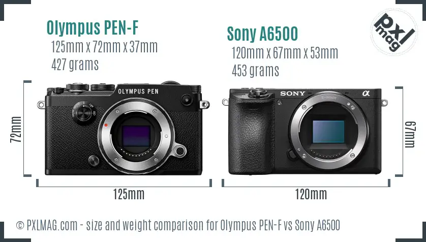 Olympus PEN-F vs Sony A6500 size comparison