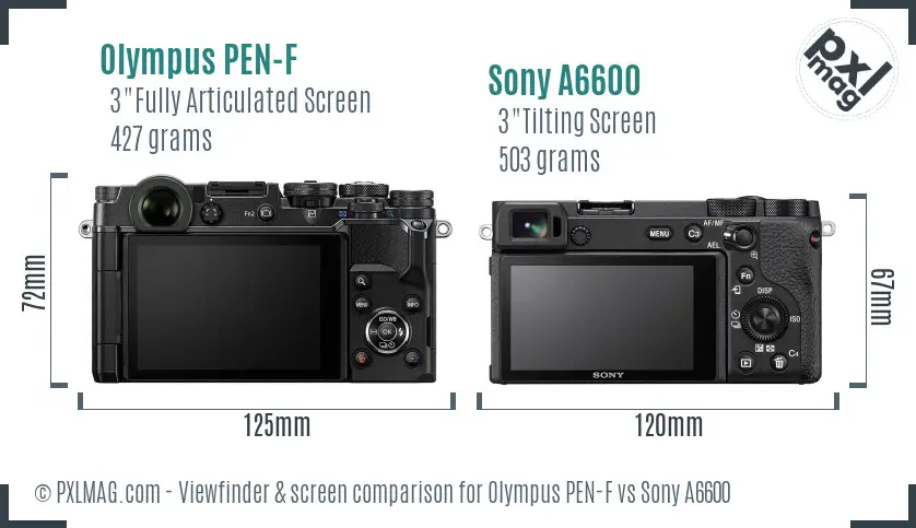 Olympus PEN-F vs Sony A6600 Screen and Viewfinder comparison