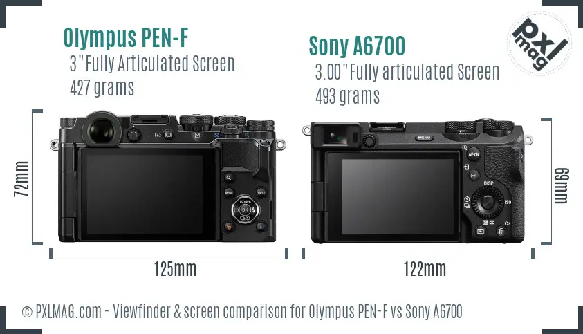Olympus PEN-F vs Sony A6700 Screen and Viewfinder comparison