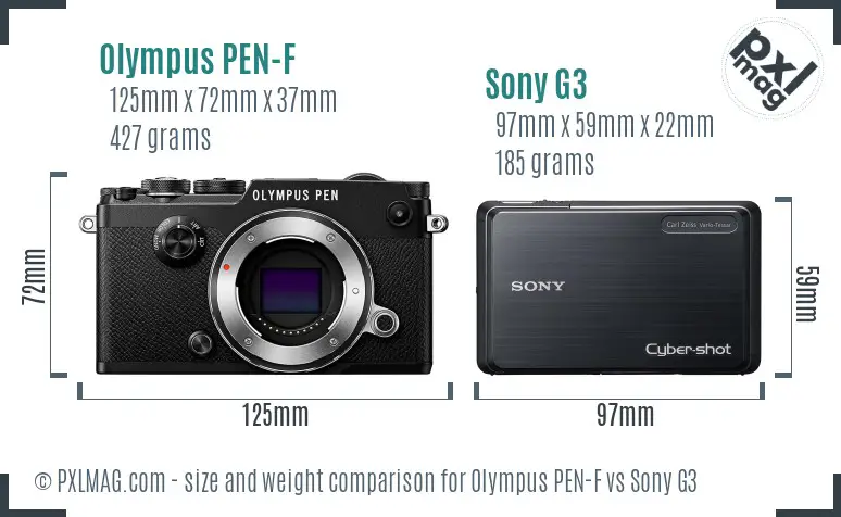 Olympus PEN-F vs Sony G3 size comparison