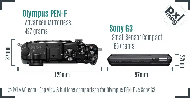 Olympus PEN-F vs Sony G3 top view buttons comparison