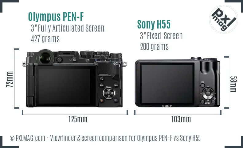 Olympus PEN-F vs Sony H55 Screen and Viewfinder comparison