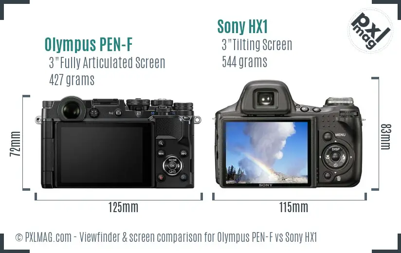 Olympus PEN-F vs Sony HX1 Screen and Viewfinder comparison