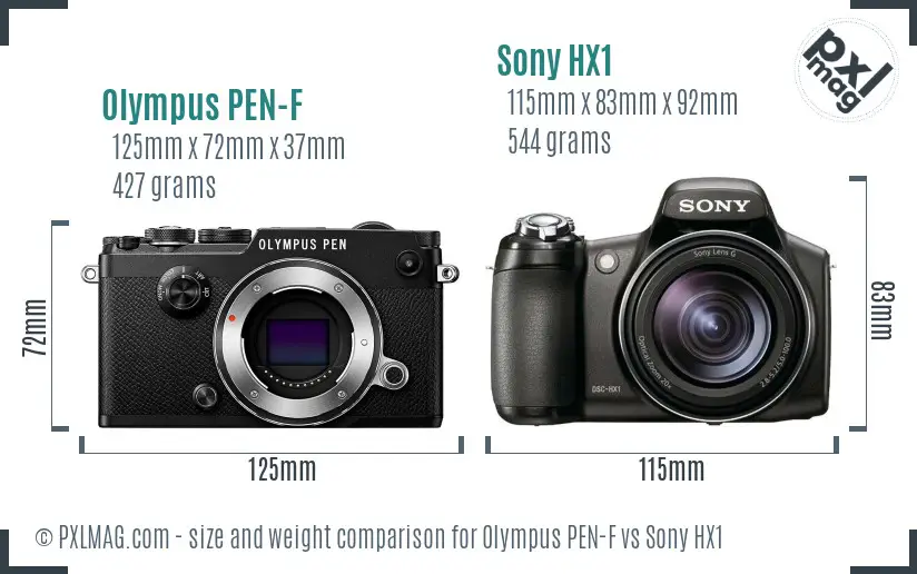 Olympus PEN-F vs Sony HX1 size comparison