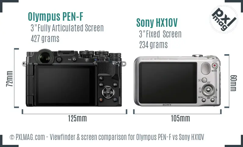Olympus PEN-F vs Sony HX10V Screen and Viewfinder comparison