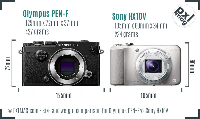 Olympus PEN-F vs Sony HX10V size comparison
