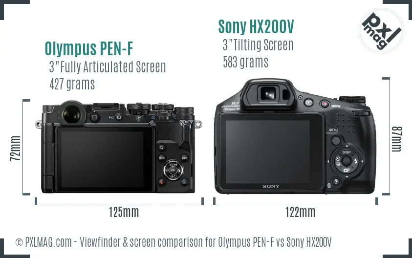Olympus PEN-F vs Sony HX200V Screen and Viewfinder comparison