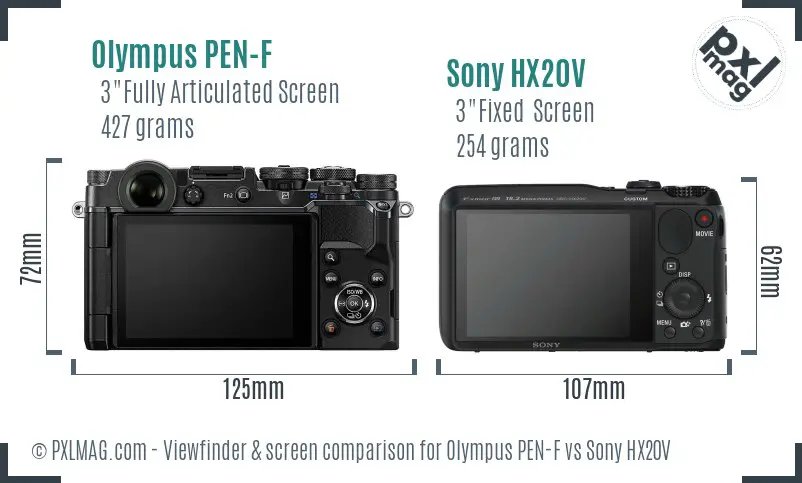 Olympus PEN-F vs Sony HX20V Screen and Viewfinder comparison