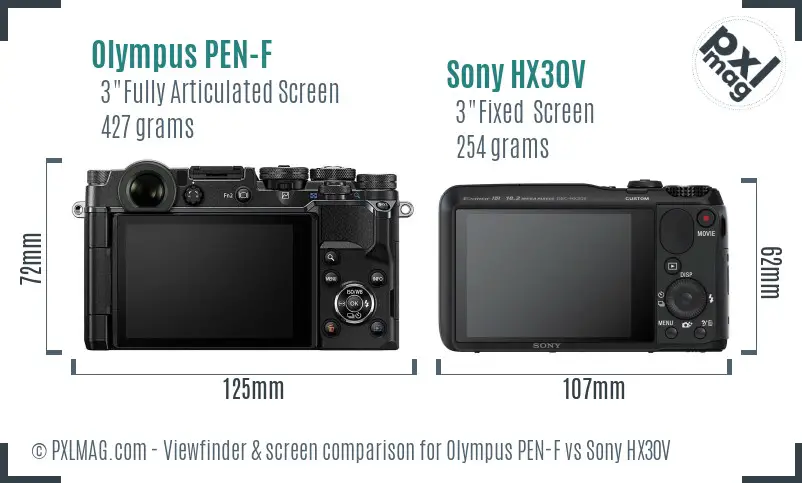 Olympus PEN-F vs Sony HX30V Screen and Viewfinder comparison