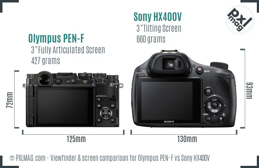 Olympus PEN-F vs Sony HX400V Screen and Viewfinder comparison