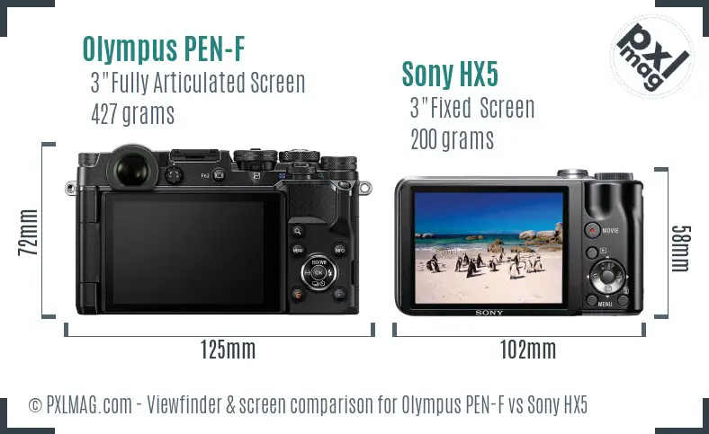 Olympus PEN-F vs Sony HX5 Screen and Viewfinder comparison