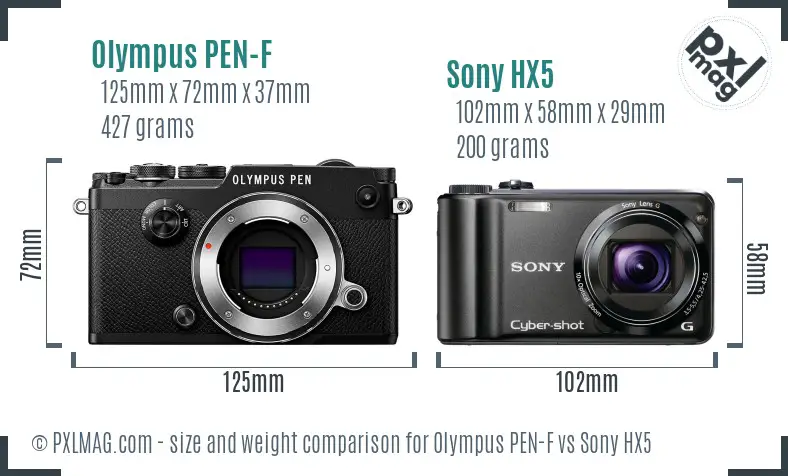 Olympus PEN-F vs Sony HX5 size comparison