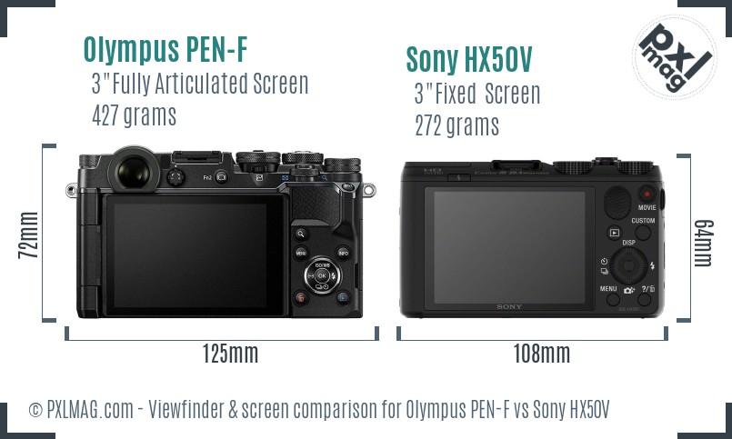 Olympus PEN-F vs Sony HX50V Screen and Viewfinder comparison