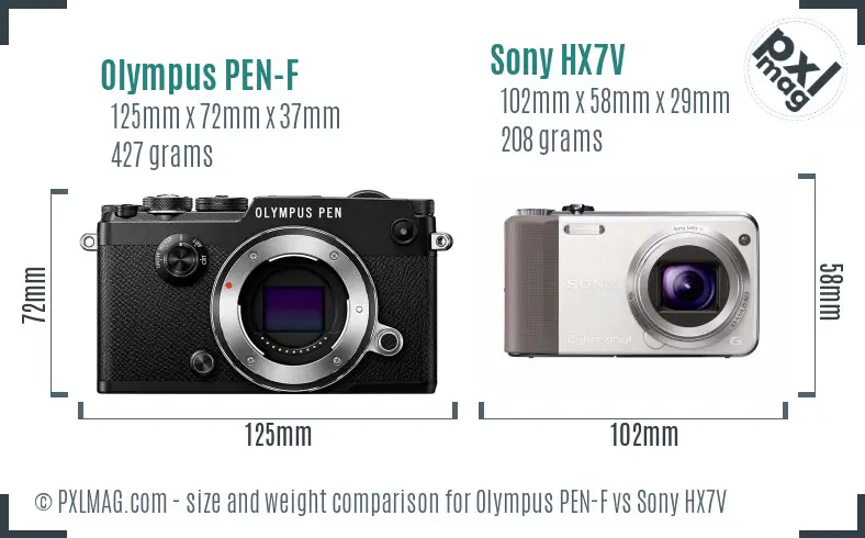 Olympus PEN-F vs Sony HX7V size comparison