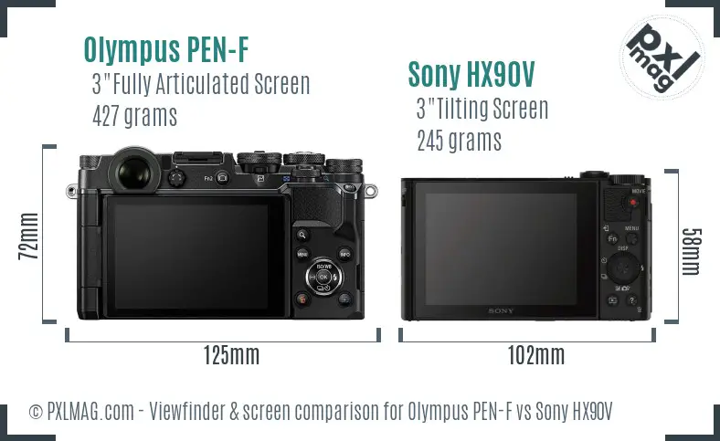 Olympus PEN-F vs Sony HX90V Screen and Viewfinder comparison