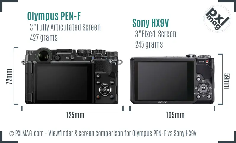 Olympus PEN-F vs Sony HX9V Screen and Viewfinder comparison