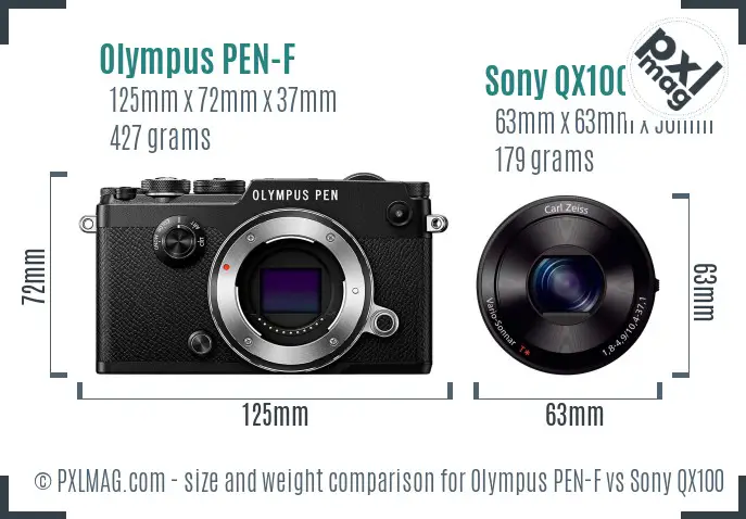 Olympus PEN-F vs Sony QX100 size comparison Olympus PEN-F vs Sony QX100 size comparison