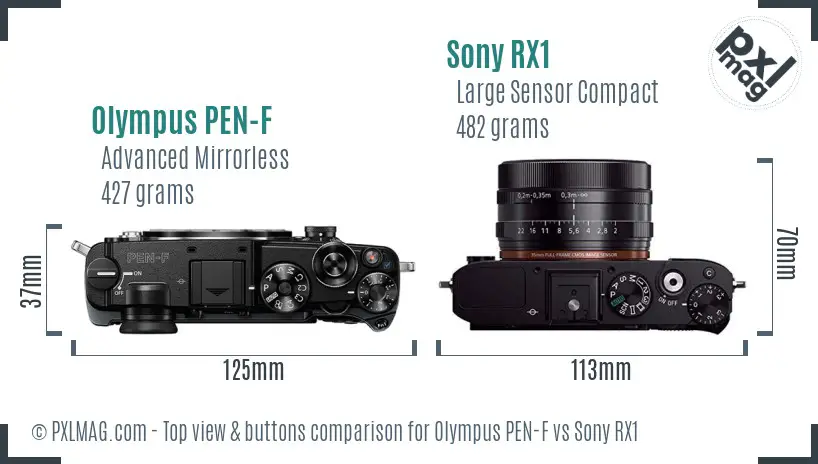 Olympus PEN-F vs Sony RX1 top view buttons comparison