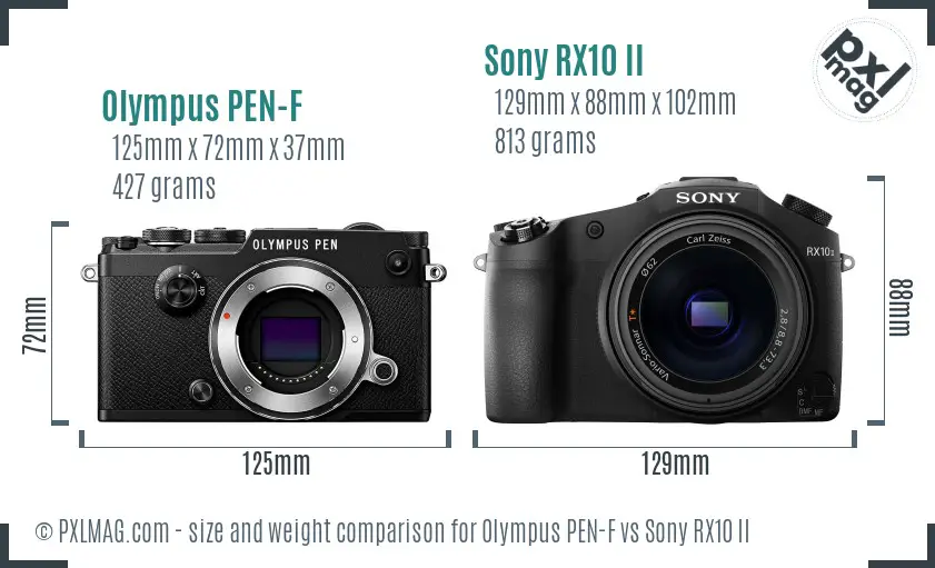 Olympus PEN-F vs Sony RX10 II size comparison