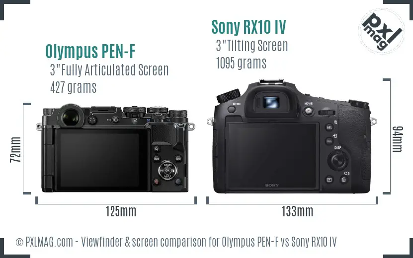 Olympus PEN-F vs Sony RX10 IV Screen and Viewfinder comparison