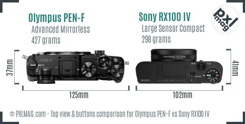 Olympus PEN-F vs Sony RX100 IV top view buttons comparison