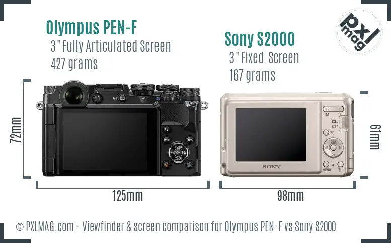 Olympus PEN-F vs Sony S2000 Screen and Viewfinder comparison