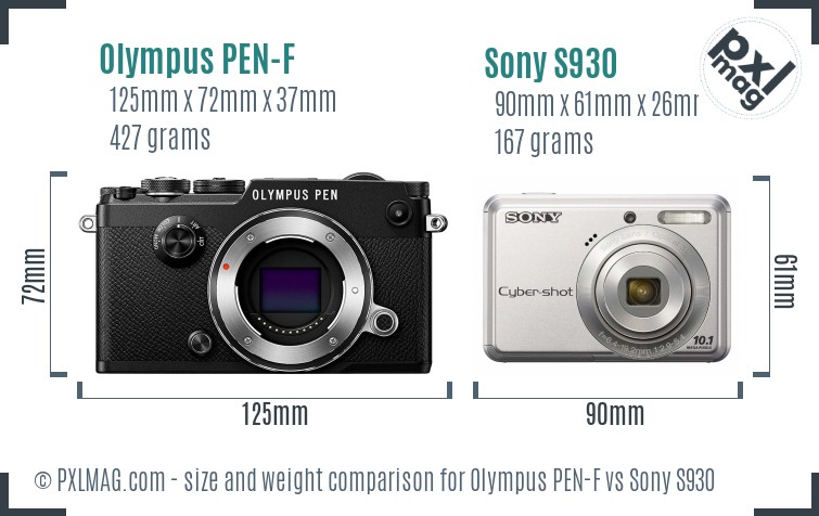 Olympus PEN-F vs Sony S930 size comparison