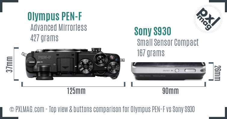 Olympus PEN-F vs Sony S930 top view buttons comparison
