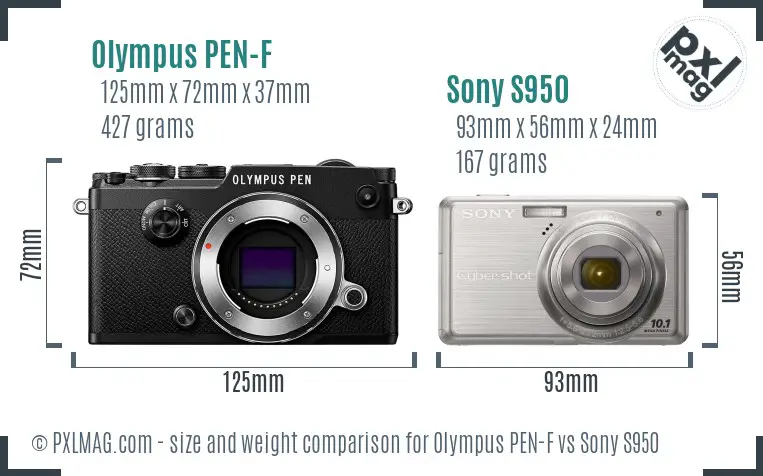 Olympus PEN-F vs Sony S950 size comparison