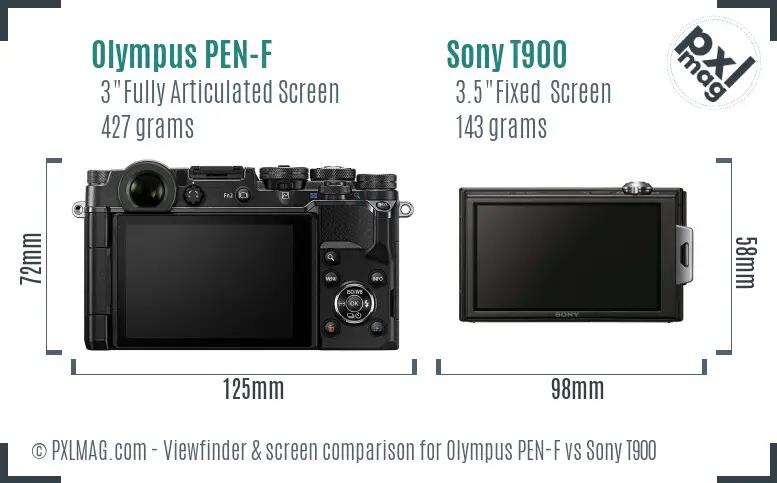 Olympus PEN-F vs Sony T900 Screen and Viewfinder comparison